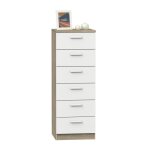 Commode chambre � coucher chiffonier � 6 tiroirs coloris ch�ne cambrien / blanc - longueur 40x profondeur ...