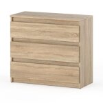 Commode chambre k3h 80 cm chene sonoma 3 tiroirs - meuble de rangement armoire dappoint buffet moderne ...