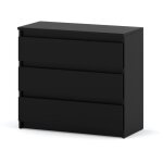 Commode chambre k3h 80 cm noir 3 tiroirs - meuble de rangement armoire dappoint buffet moderne pour salon ...