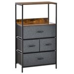 Commode chambre meuble de rangement - homcom - 4 tiroirs en tissu pliables avec tagres ouvertes et ...