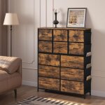 Commode chambre woltu - 12 tiroirs en tissu et 5 poches latérales - industriel - marron rustique + noir ... Commode chambre woltu - 12 tiroirs en tissu et 5 poches latérales - industriel - marron rustique + noir ...
