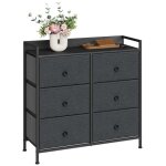 Commode chambre woltu - cadre robuste - 6 tiroirs en tissu - style industriel - ch�ne noir + gris fonc� ...