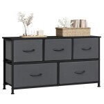 Commode chambre woltu - meuble 5 tiroirs en tissu - bois dingnierie et mtal - chne noir + gris fonc ...