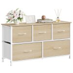 Commode chambre woltu - meuble 5 tiroirs en tissu - bois dingnierie et mtal - chne clair + blanc w0itt5024 ...