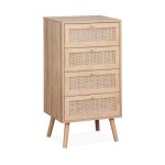 Commode chiffonnier effet bois et cannage 4 tiroirs boheme Commode chiffonnier effet bois et cannage 4 tiroirs boheme