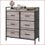 Commode chiffre &amp armoire - homcom - 6 tiroirs en tissu design industriel - gris