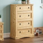 Commode corona en pin massif avec 4 tiroirs finition cirée ? meuble de chambre Commode corona en pin massif avec 4 tiroirs finition cirée ? meuble de chambre