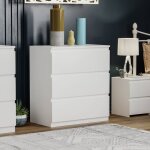 Commode denver blanche avec 3 tiroirs ? meuble de chambre moderne