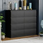 Commode denver noire avec 8 tiroirs ? meuble de chambre moderne