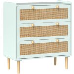 Commode design boh�me en rotin - homcom - 3 tiroirs - meuble de rangement - vert olive