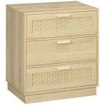 Commode design bohème en rotin - homcom - 3 tiroirs - meuble de rangement - bois naturel Commode design bohème en rotin - homcom - 3 tiroirs - meuble de rangement - bois naturel