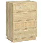 Commode design boh�me en rotin - homcom - 4 tiroirs - meuble de rangement - bois naturel