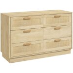 Commode design boh�me en rotin - homcom - 6 tiroirs - meuble de rangement - ch�ne