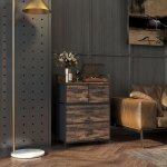 Commode design industriel marronnoir 60x29x85 cm buffet 4 tiroirs en tissu rangement �l�gant pour salon ...