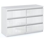 Commode �l�gante 6 tiroirs blanche mate et brillante - mirabilesse - meuble de rangement salon et chambre ...