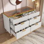 Commode elgante en verre ambr commode avec 6 tiroirs anti - basculement armoire pour chambre moderne ...