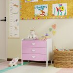 Commode enfant 3 tiroirs rose et blanc - rangement pratique chambre enfant - meuble fonctionnel et ludique ...