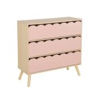 Commode enfant effet bois rose 3 tiroirs. pieds bois de pin - 80 x 30 x 79 cm - azur