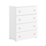 Commode pour enfant emily - blanc - 4 tiroirs - poignées roses Commode pour enfant emily - blanc - 4 tiroirs - poignées roses