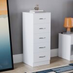 Commode troite blanche riano avec 5 tiroirs poignes et glissires en mtal ? meuble de chambre