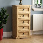 Commode troite corona en pin massif avec 5 tiroirs finition cire ? meuble de chambre