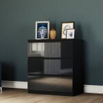 Commode glinton noire haute brillance avec 3 tiroirs ? meuble de chambre moderne 100?% fsc