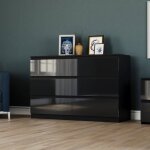 Commode glinton noire haute brillance avec 6 tiroirs ? meuble de chambre moderne 100?% fsc