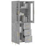 Commode haut / buffet contemporain gris bton 695x34x180 cm bois dingnierie ll0000226544