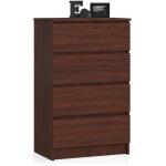 Commode haute 4 tiroirs - dimensions 60x40x99 cm - commode de chambre - aspect bois weng� - meuble de ...