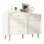 Commode haute 6 tiroirs blanc crme - rangement polyvalent pour chambre et toutes les pices