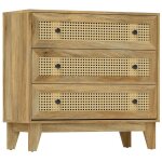 Commode - homcom - 3 tiroirs - cannage en rotin - 80x35x76cm - bois naturel
