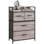 Commode - homcom - 4 tiroirs en tissu pliables et amovibles - �tag�re ouverte - cadre en m�tal - 60 x ...