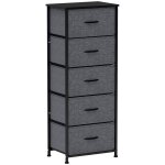 Commode - homcom - 5 tiroirs pliants en tissu non tiss� - structure acier noir - 45 x 30 x 116 cm - gris ...