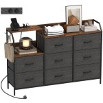 Commode - homcom - station de recharge 8 tiroirs en tissu �tag�re ouverte - cadre en acier - 1305x30x88cm ...