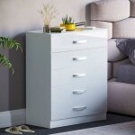 Commode hulio blanche haute brillance avec 5 tiroirs ? meuble de chambre moderne