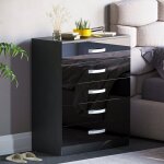 Commode hulio noire haute brillance avec 5 tiroirs ? meuble de chambre moderne