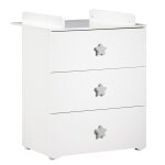 Commode à langer - babyprice - basic - 3 tiroirs - blanche - boutons étoiles grises Commode à langer - babyprice - basic - 3 tiroirs - blanche - boutons étoiles grises