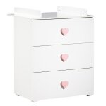Commode  langer - babyprice - basic - 3 tiroirs - en bois - boutons c?ur rose