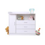 Commode � langer pour b�b� en bois avec plan � langer 3 tiroirs 1 porte blanc 113x100 cm poign�es chrom�es ...