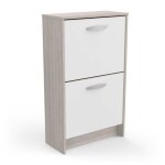 Commode meuble � chaussures 2 abattants 8 paires couleur ch�ne / blanc mat - largeur 539 x profondeur ...
