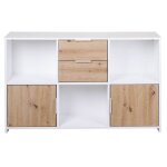 Commode meuble de rangement avec 2 portes et 2 tiroirs coloris chne artisan / blanc - longueur 120 x ...