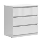 Commode meuble de rangement � 3 tiroirs coloris blanc brillant - longueur 75 x profondeur 45 x hauteur ...