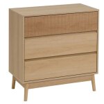 Commode meuble de rangement avec 3 tiroirs coloris bois clair avec fa�ade rainur�e - longueur 80 x profondeur ...