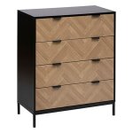 Commode meuble de rangement avec 4 tiroirs en bois coloris marron noir - longueur 80 x profondeur 40 ...