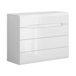 Commode meuble de rangement � 4 tiroirs coloris blanc / blanc haute brillance - longueur 105 x profondeur ...