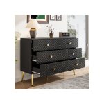 Commode moderne 6 tiroirs 120x40x80 cm noir pieds m�tal stabilis�s pour chambre salon bureau entr�e