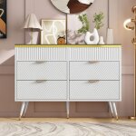 Commode moderne 6 tiroirs blanche avec finition verre ambr� meuble de rangement pour chambre salon 120 ...