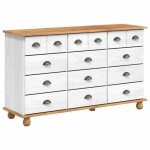 Commode moderne en bois de pin - vidaxl - blanc - 79x40x1335 cm - 12 tiroirs - bois de pin massif - poign�es ...
