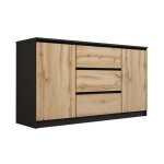 Commode : noir mat / chne wotan 140 x 78 x 39 cm 3 tiroirs 2 portes