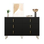 Commode noire moderne 6 tiroirs aux poign�es dor�es - rangement �l�gant et design contemporain pour chambre ...